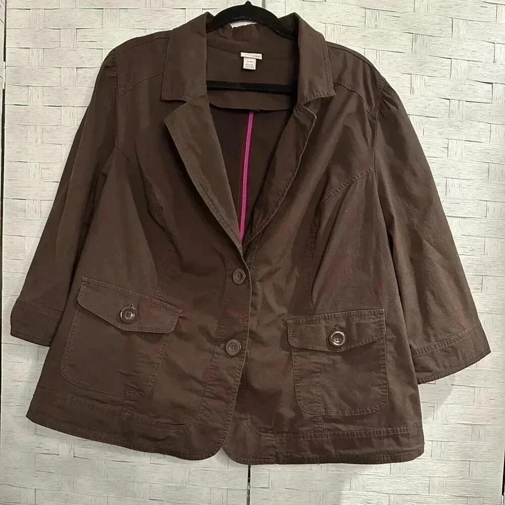 Venezia womens blazer Brown Fittted 3/4 sleeve Jacket Y2K fall Plus Size‎